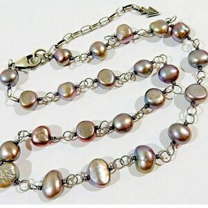 SIlpada Vintage Oxidized Sterling Silver  Gray Pearl Necklace